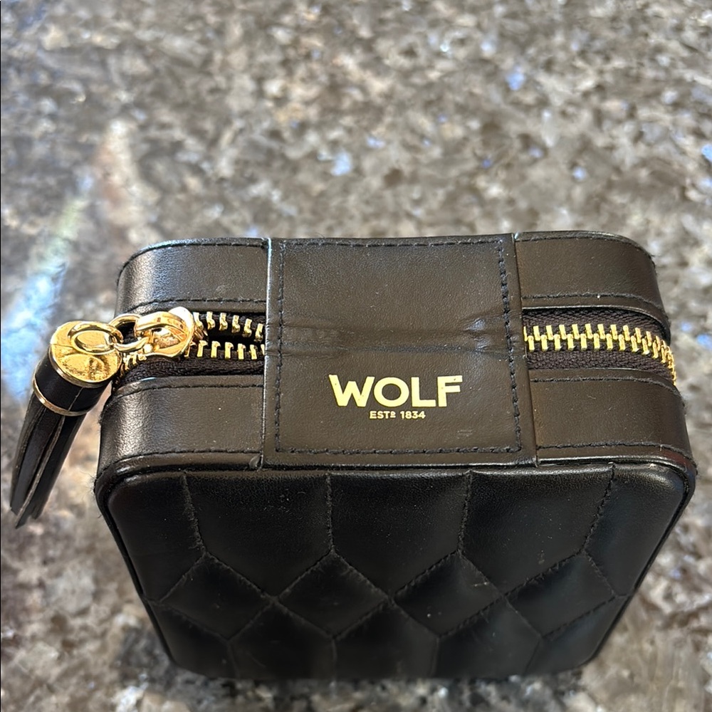 WOLF Black Quilted Jewelry Bag with Gold Hardware - Picture 2 of 6